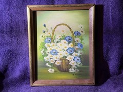 G. Elliott Signed Framed Floral Basket Still Life Canvas Painting 10×13 Small