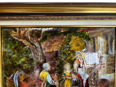 Pierre Bonnet Limoges Enamel on Copper Silver Foil Plaque Village Scene C. 1955