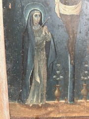 19th Century Retablo Antique Mexican Oil on Tin Painting Crucifixion of Christ