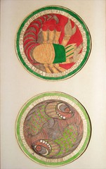 Mid-Century Folk Art Watercolor Zodiac Signs Scorpio & Pisces Original Crude Mat