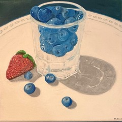 Original Painting 10X10 Acrylic on Canvas OOAK Blueberries in Glass signed