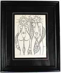 JUAN MOREIRA 1938-2022 INK ON PAPER DATED 1997 SIGNED CUBAN SURREALISM ADAM EVA