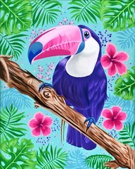 original acrylic painting on canvas 11×14 Framed Blue Toucan Tropical