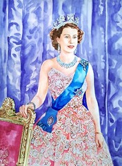 11,69 × 15,75″ Young Elizabeth II ~Queen of the UK~ watercolor SIGNED and DATED