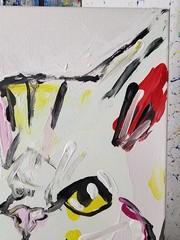 Original Art Cat 14×11 Abstract Expressionist Animals Painting Canvas By Aleph