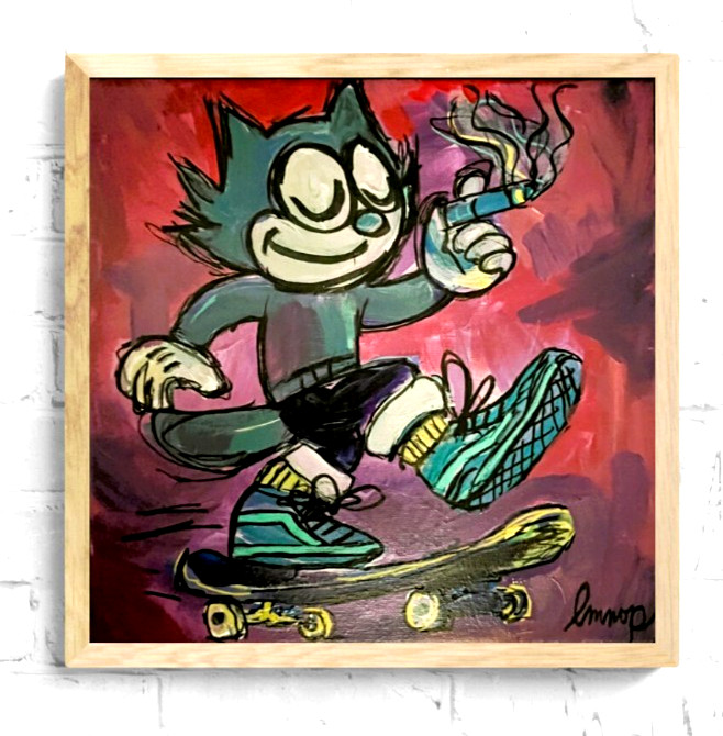Original Art Painting Felix Vintage Comic 10×10 Neoexpressionist Cartoon Cat