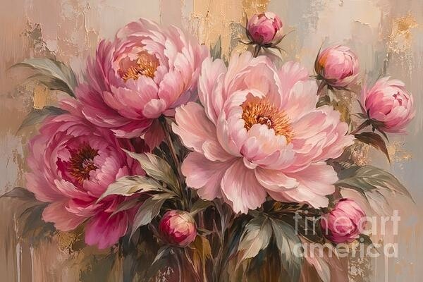 new hand made Painting on 24″*16″ canvas Elegant Pink Peony Bouquet by Wendy
