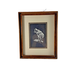 Ray Baron Art Scratchboard Drawing Wolf (Frame 11″ x 9″) READ