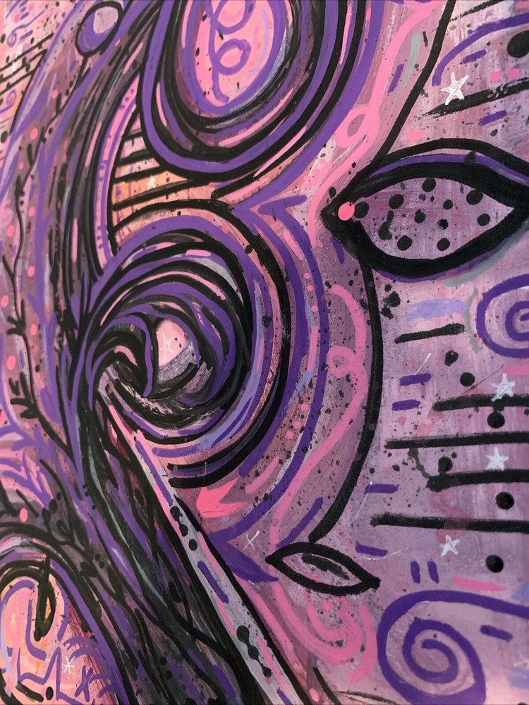 Abstract Purple Pink Black Whimsical Musical Painting, OOAK, Moody Virgo Arts