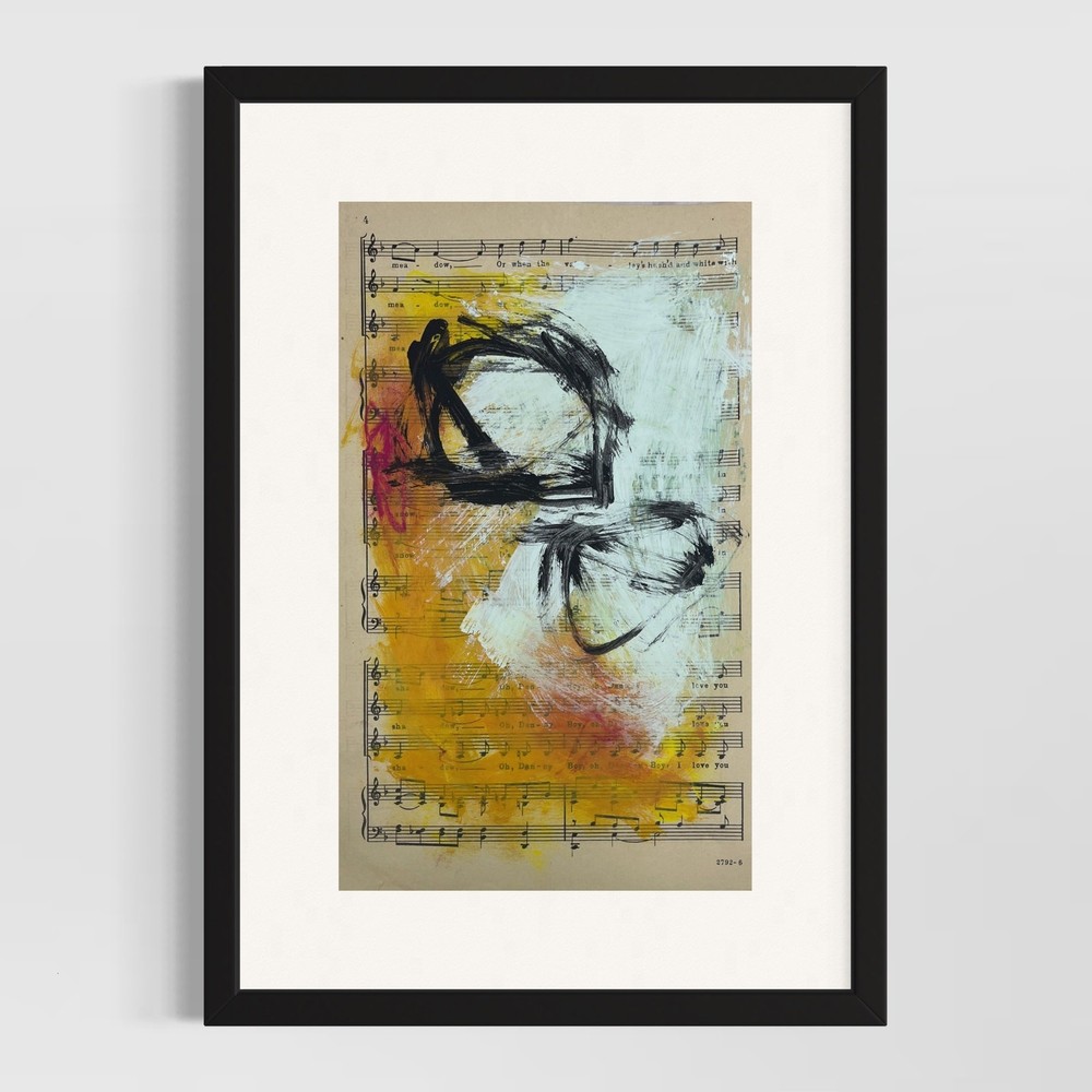 Original Abstract Art Painting „Summer’s Gone“ On Sheet Music 7×10