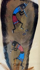 Hand Painted Kokopelli Turkey Feather Art Southwest Collage Framed Beaded 22″
