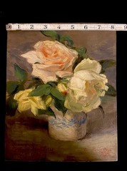 1909 French Floral Oil Painting On Wood Artist Unknown. Associated French School