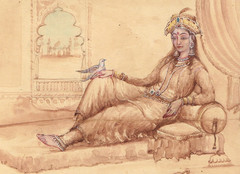 Portrait Of Royal Mughal Queen Empress Handmade Gouache 9×6.5 Inches