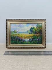 River Original Oil Painting 6×4 Framed Signed Summer Meadow Forest Landscape Art