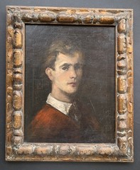 Handsome Antique Mid Century Portrait Oil Painting of a Young Man Stunning Frame