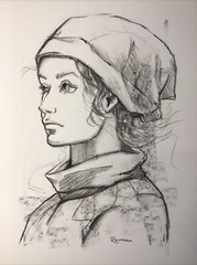 Original Charcoal And Graphite Sketch, 9×12 Inches, Orthodox Worker Girl