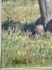 JANIS WILKEY PAINTING COWGIRL HEAVEN WOOD SIGN LANDSCAPE REGIONALISM AMERICAN