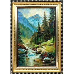 Summer nature Oil painting Original art Waterfall 6 x 4 inches