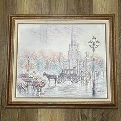 Vintage Oil Painting Water Tower Place Chicago Miran Lee (Signed) Framed Pastel