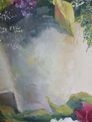 Vintage Oil Painting floral impressionist red roses white peonies signed
