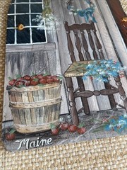 CHAIR WITH FLOWERS APPLES on SLATE Maine Original Hand Painted