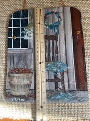 CHAIR WITH FLOWERS APPLES on SLATE Maine Original Hand Painted