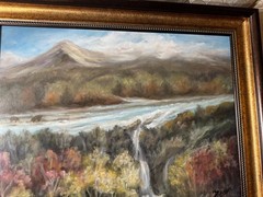 Large W Dickinson Acrylic Painting Mountain Landscape Waterfall River Framed Art