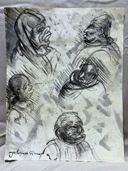 LEONARDO DA VINCI drawing and painting on old paper signed stamped vintage