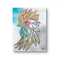 Original Signed Mixed Media Art Electric Rooster Painting 11×14 Home Decor