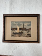 Vintage Etching Artwork “Rade du port d’Anvers” By Davul Skyline Of Antwerp