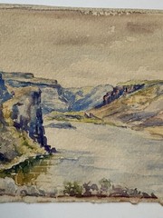 Watercolor Painting Landscape Grand Canyon ? Vintage Antique Canyon River