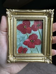 Red Poppies,flowers,cute,original,miniature Painting,small,mini,framed