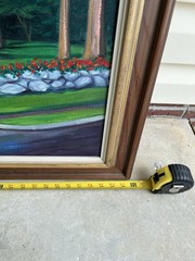 Vintage Folk Art Landscape House Primitive Oil Painting Ornate Wood Frame 36×28