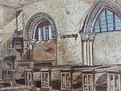 ART – Vintage Signed Richard Nibbs Etching 15×13 Framed VTG Art Church In Sussey