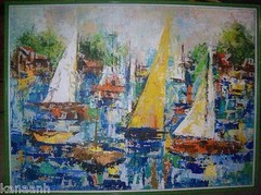 Lynn Zoe, American School, Acrylic on canvas, Racing Boats, Boats in Sea