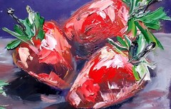 Strawberry Painting Original Fruit Wall Art Food Oil Impasto Artwork Kitchen