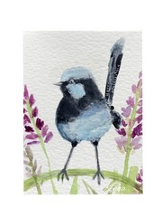 ACEO By Kenna Blue Fairy Wren Watercolour Painting 2.5” X 3.5” Signed ATC