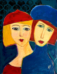 „BEST FRIENDS“ OUTSIDER ART, ORIGINAL PAINTING/ACRYLICS BY RUTH ARENZ CANVAS