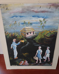 Vintage Art Painting Of Children Walking To School at dawn signed 14×11″
