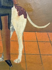 🔥 Vintage Mexican Folk Art Hunting DOG Boy RIFLE Portrait Oil Painting, LABIOS
