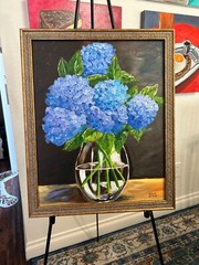 Blue Hydrangeas Painting Framed Floral Wall Art Cottage Decor 20×16