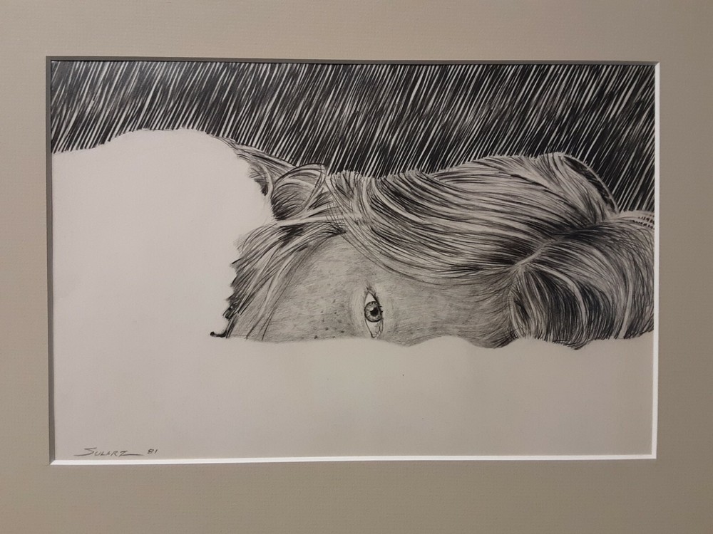 Military Girl Awaits, Pencil/Conte Portrait