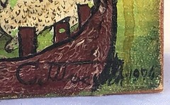 FOLK ART animals sheep dog country farmer Orig. OIL PAINTING masonite signed