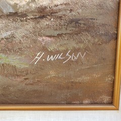 Vintage 1970’s Forest Landscape Oil Painting on Canvas by H. Wilson