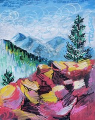 “Mountains” Original Acrylic Landscape Painting On Flat Canvas 8×10 in T Chesser