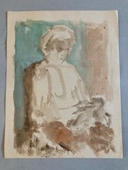 Portrait Painting Man Gouache Paper Expressionist 1950 Expressionism Art