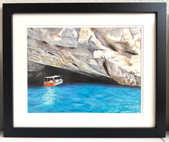 Original Watercolor Painting Landscape Seaside 12 x 16 Framed – „Blue Grotto“