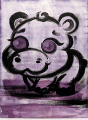BirkeloART 12×16 Colorful Modern Art Cartoon Hippo Acrylic Painting on Canvas