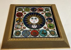Nicolae Groza Zodiac Signs Hand Painted Glass Art Signed Framed 18.5”x18.5”