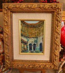 FRAMED ORIGINAL OIL INTERIOR COLONIAL PATIO OLD HAVANA CUBA ARTIST: HECTO VIDAL